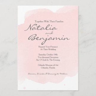 Blush Roze Waterverf Romantische bruiloft uitnodig Kaart