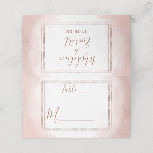 Blush Roze Waterverf Roos Goud Lijst Tafelnummer (Buitenkant ongevouwen)