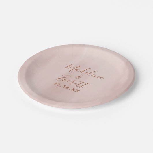 Blush roze Waterverf & Roos gouden bruiloft monogr Papieren Bordje (Gekanteld)