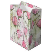 Blush Roze Waterverf Rosebuds Medium Cadeauzakje (Achterkant Gekanteld)