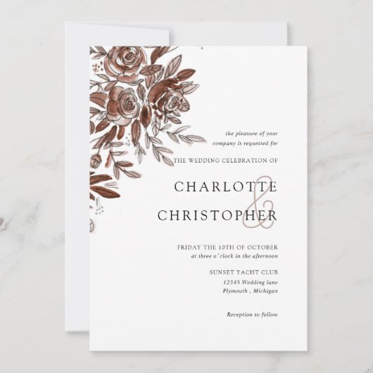 Blush roze waterverf rozen bruiloft kaart (Voorkant)