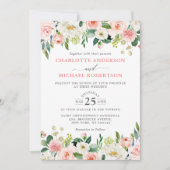 Blush roze Waterverf Rozen Floral Weddenschap Kaart (Voorkant)