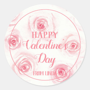 Blush roze waterverf rozen happy valentijns ronde sticker