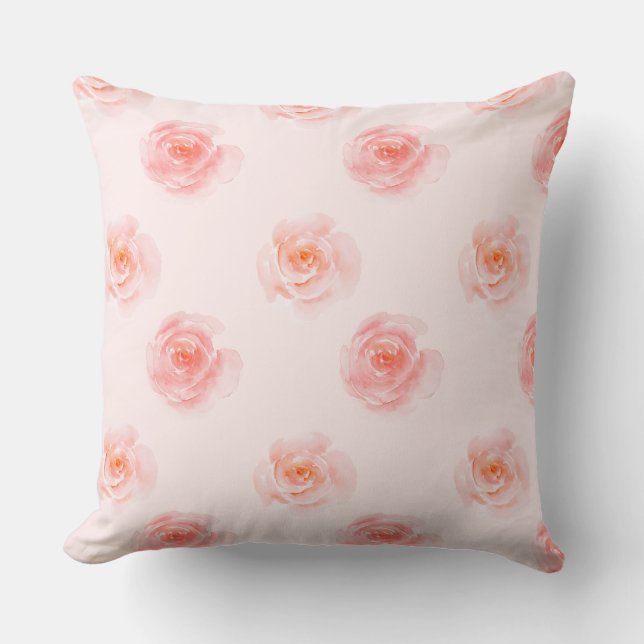 Blush Roze Waterverf Rozen Kussen (Voorkant)