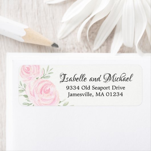 Blush roze Waterverf Rozen retour adreslabels Etiket (Insitu)