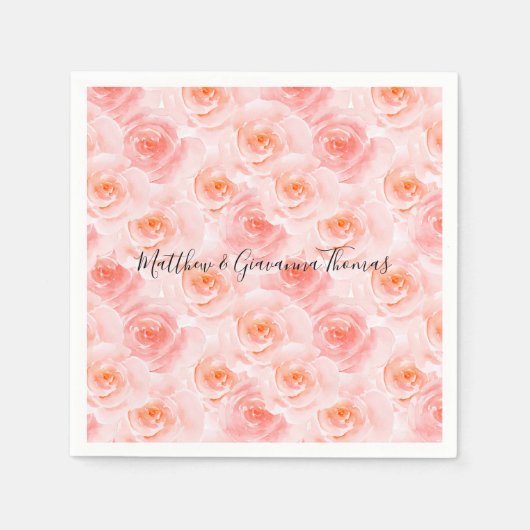  Blush Roze Waterverf Rozen Servetten (Voorkant)
