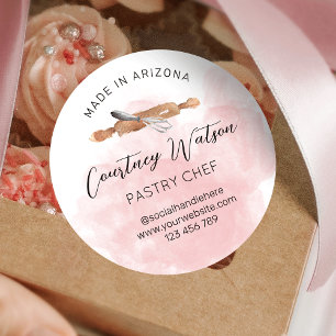 Blush Roze Waterverf Script Bakkerij Gebak Chef Ronde Sticker