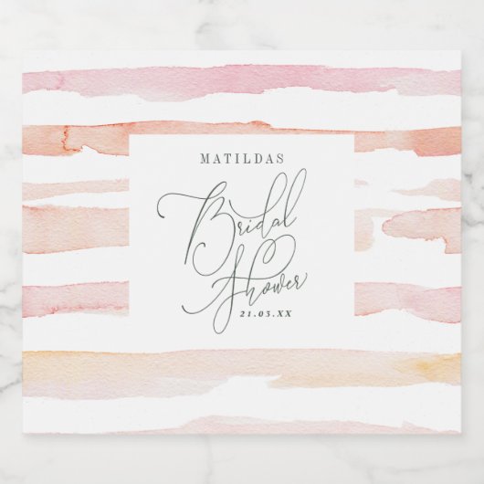 Blush roze waterverf stripe Vrijgezellenfeest Sparkling Wijnetiket (Enkel label)