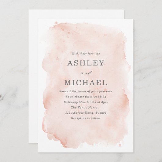 Blush roze Waterverf Verf plash Weddenschap Kaart (Voorkant / Achterkant)