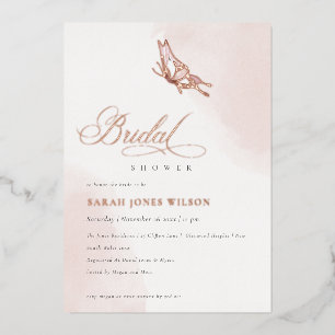 Blush Roze Waterverf Vlinder Vrijgezellenfeest Folie Uitnodiging