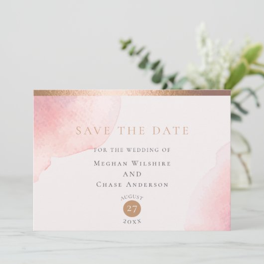 Blush Roze Waterverf Was de datum opslaan Save The Date (Staand voorkant)