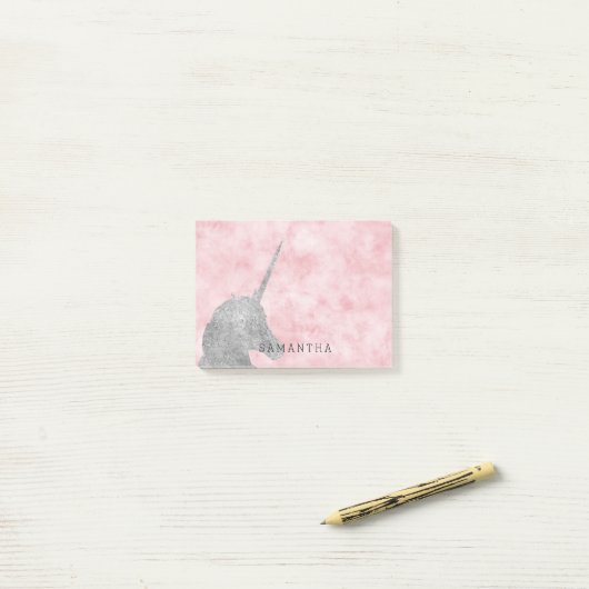 Blush Roze Waterverf Zilveren Eenhoorn Post-it® Notes (Op bureau)