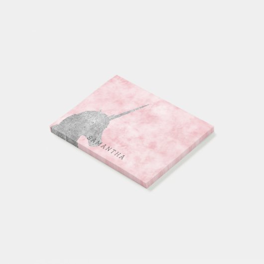  Blush Roze Waterverf Zilveren Eenhoorn Post-it® Notes (Schuin)