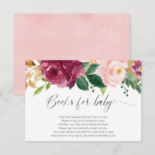 Blush roze waterverven boeken baby informatiekaartje