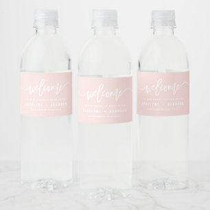 Blush roze welkomstbriefing aangepast huwelijk waterfles etiket