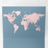Blush roze Wereldkaart Dusty Blue All in One Wedde Drieluik Uitnodiging (Binnenzijde eerst)