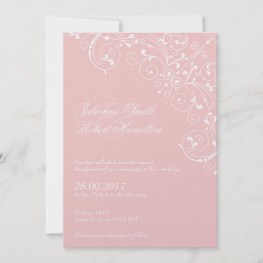 Blush Roze  wervelingen bruiloft uitnodiging (Voorkant)