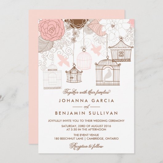 Blush roze Whimsical Birdcages Weddenschap Kaart (Voorkant / Achterkant)