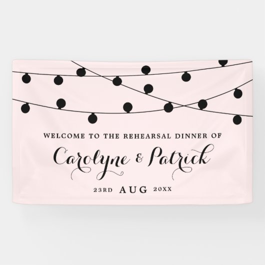 Blush roze whimsical Fairy Lights Rehearsal Dinner Spandoek (Horizontaal)