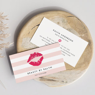 Blush roze & White Stripe Lip Print Visitekaartje