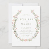 Blush roze wilde bloem rustieke bruiloft uitnodigi kaart (Voorkant)