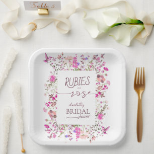 Blush Roze Wildflower Vrijgezellenfeest Papier Bor Papieren Bordje