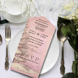 Blush Roze Winter Scène Sneeuwrijke Pine Tree Kers All In One Uitnodiging