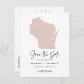 Blush Roze Wisconsin Map Modern Save the Date Aankondigingskaart (Voorkant / Achterkant)