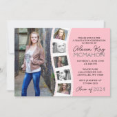 Blush Roze & Wit Filmstrip 6 Foto Afstuderen Kaart (Voorkant)