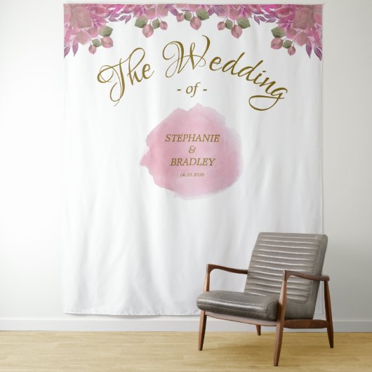 Blush Roze Wit Goud Elegante Bruiloft Achtergrond Wandkleed (In situ)