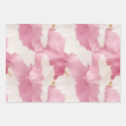 Blush Roze Wit Goud Koeienhuid Animal Inpakpapier Vel (Voorkant)