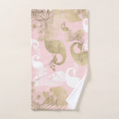 Blush roze wit goud koninklijke pauw vogel bad handdoek (Handdoek)