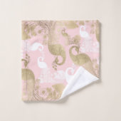 Blush roze wit goud koninklijke pauw vogel bad handdoek (Wasdoekje)