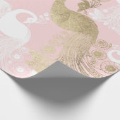 Blush roze wit goud koninklijke pauw vogel cadeaupapier (Hoek)