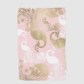 Blush roze wit goud koninklijke pauw vogel golfhanddoek (Voorkant)