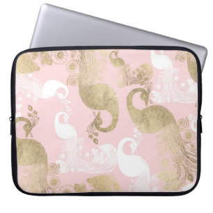 Blush roze wit goud koninklijke pauw vogel laptop sleeve
