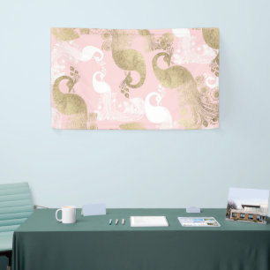 Blush roze wit goud koninklijke pauw vogel spandoek