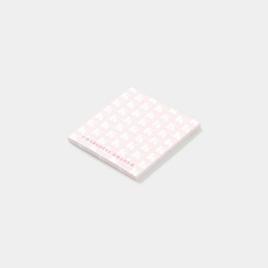 Blush Roze Wit Modern Monogram Initiaal Letter Post-it® Notes (Schuin)