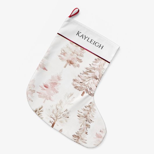 Blush roze witte bordeauxrode streep kerstbomen grote kerstsok (Voorkant (Hangend))