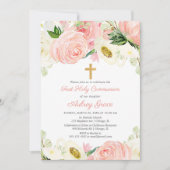 Blush roze witte flora Eerste Heilige Communie Kaart (Voorkant)