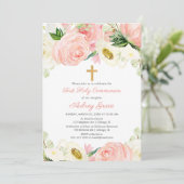 Blush roze witte flora Eerste Heilige Communie Kaart (Staand voorkant)