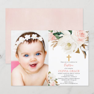 Blush roze witte florale bijtende meid met baptism kaart