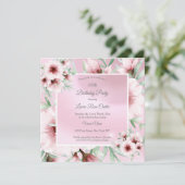  Blush Roze witte florale Birthday Party Kaart (Staand voorkant)