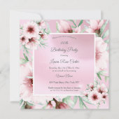  Blush Roze witte florale Birthday Party Kaart (Voorkant)