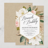 Blush roze witte florale brunch bubbly kaart (Voorkant / Achterkant)