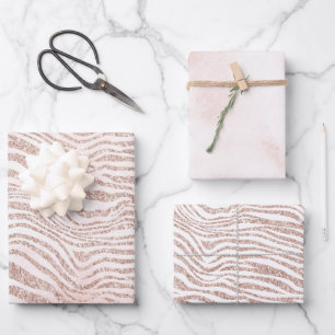 Blush Roze Witte Glitter Zebra Gouden Confetti Inpakpapier Vel