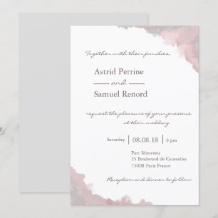 Blush roze witte grijze waterverf elegante bruilof kaart