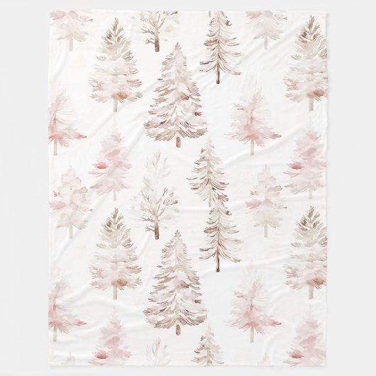 Blush roze witte kerstbomen fleece deken (Voorkant)