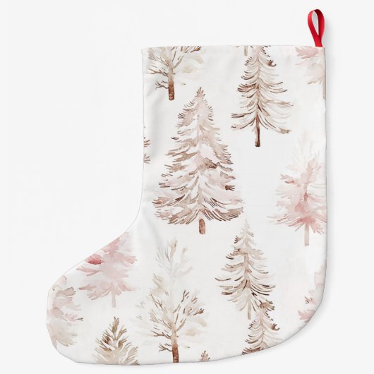 Blush roze witte kerstbomen grote kerstsok (Achterkant)