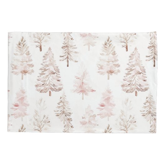Blush roze witte kerstbomen kussensloop (Achterkant-Links)